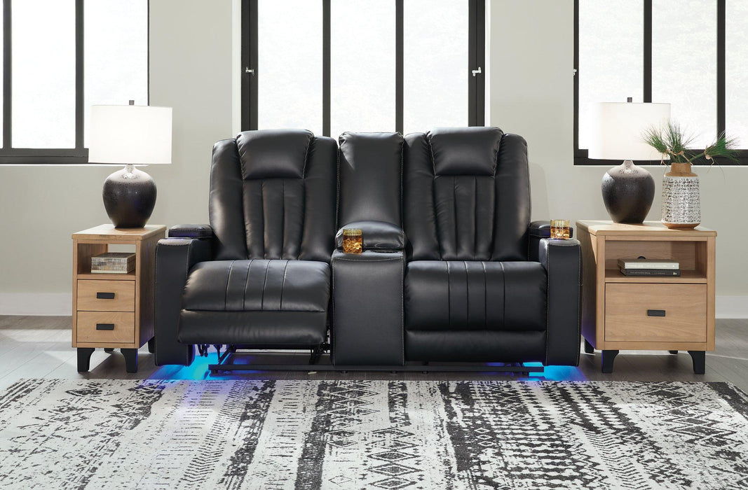 Center Point Black Reclining Loveseat with Console