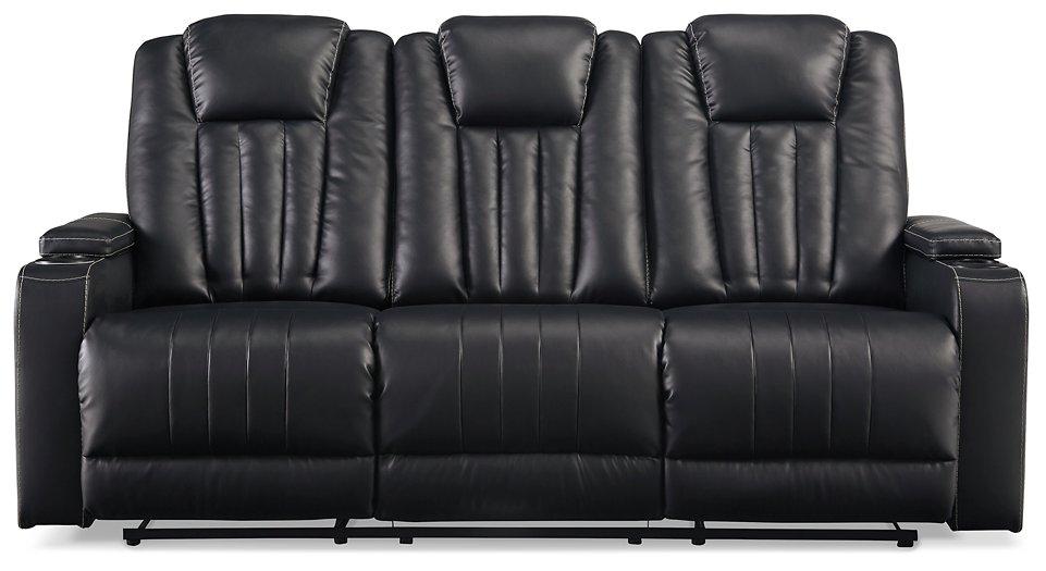 Center Point Black Reclining Sofa with Drop Down Table