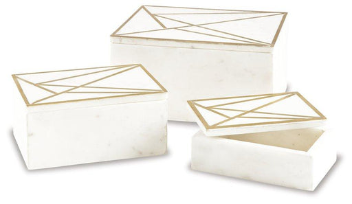 Ackley White/Brass Finish Box (Set of 3) image